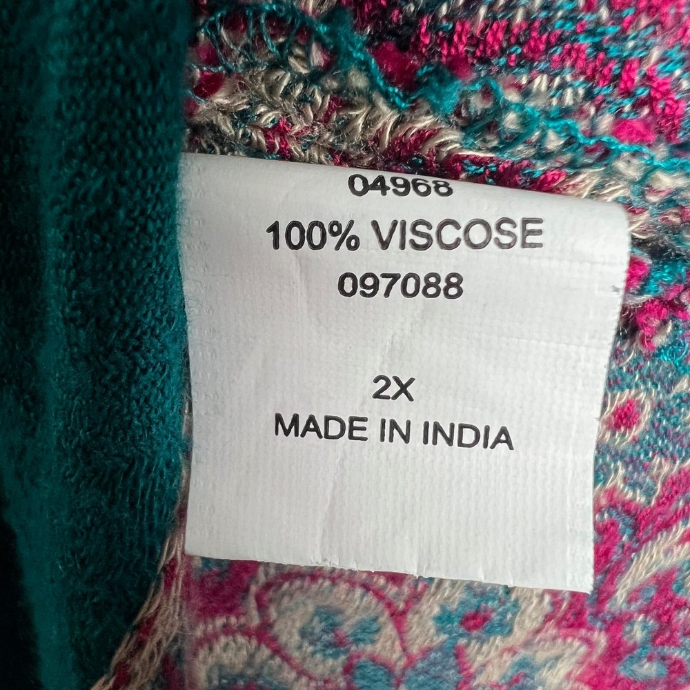 Time for Me Teal Paisley Floral Kimono Cardigan Viscose Womens 2X Boho Festival - Picture 9 of 13
